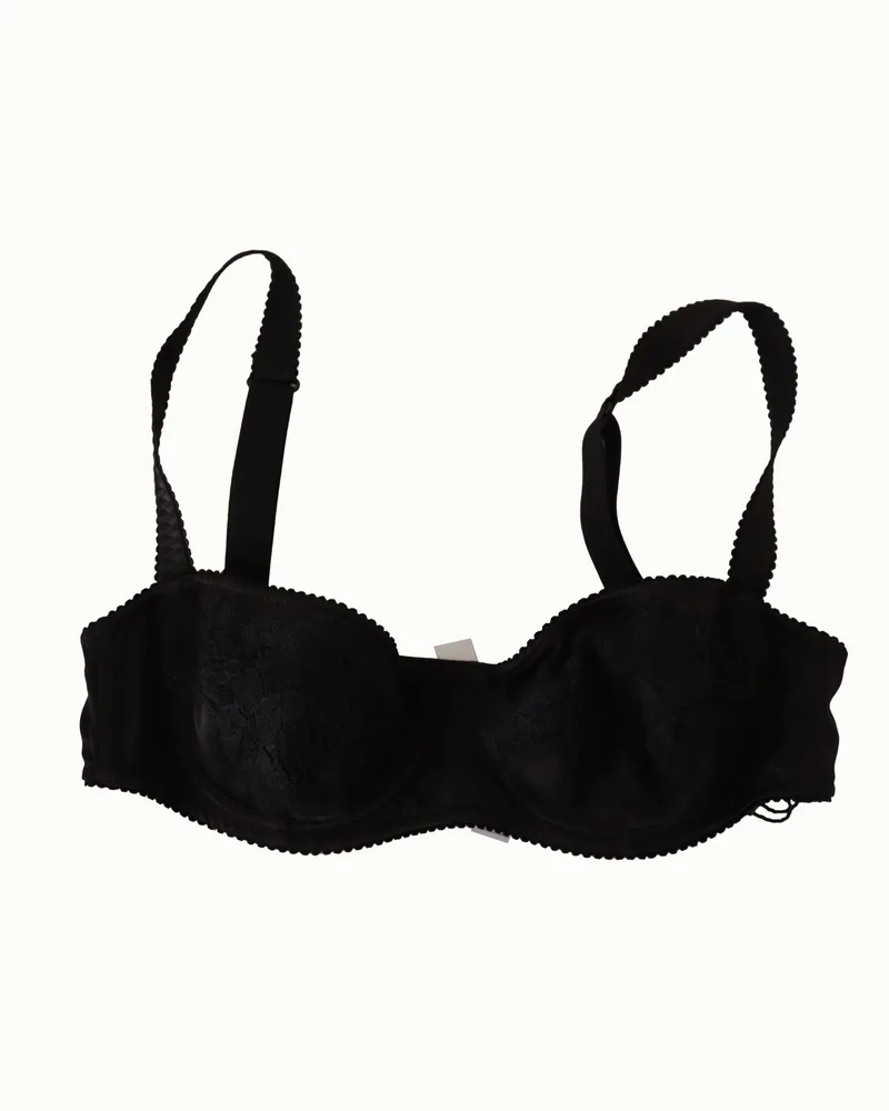 Dolce & Gabbana Black Polka Dot Satin Lace Balconette Bra Silk Elastane Clothing Black