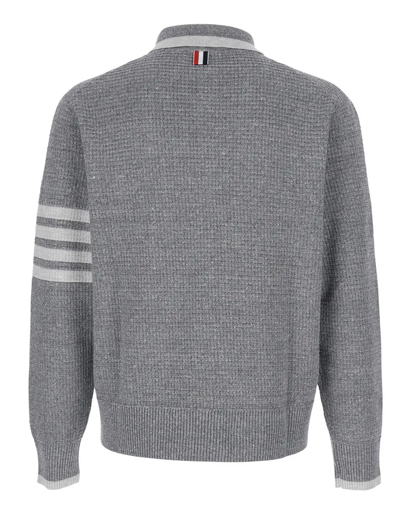 Thom Browne Men's Polo Shirt 4-Bar Grey Wool-Silk Wool And Silk Blend T-Shirts Polos Gray