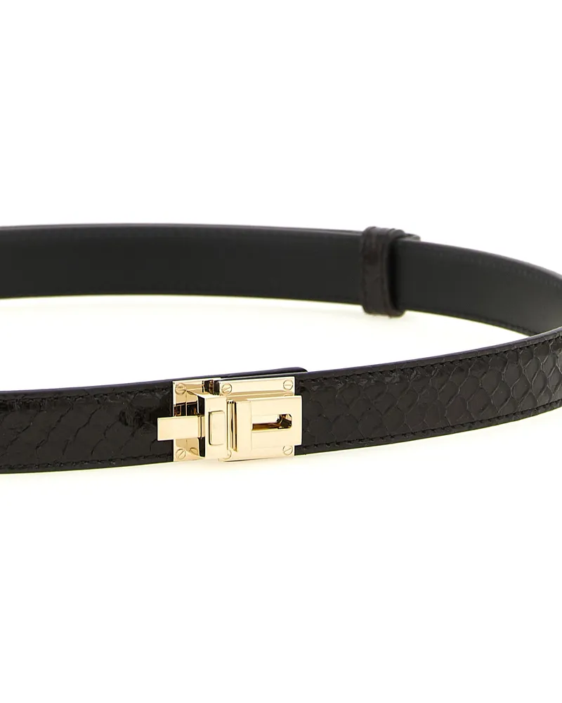 Tom Ford Python-Print Calfskin Belt — Brown Brown