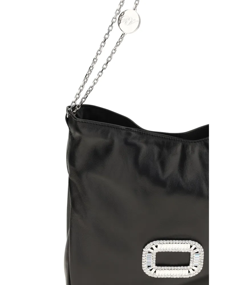 Roger Vivier Women's Handbag Pilgrim Mini Calfskin Black Calf Leather Shoulder Bags Black