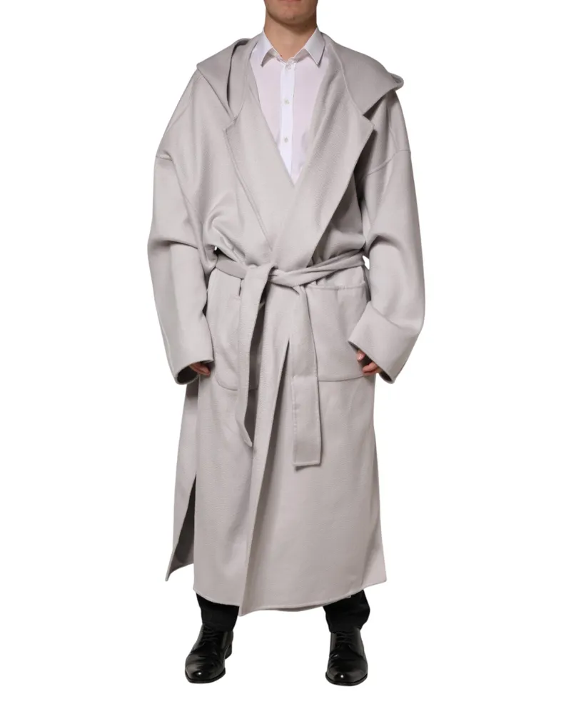 Dolce & Gabbana Off White Belted Long Trench Coat Men Jacket Cashmere Clothing White