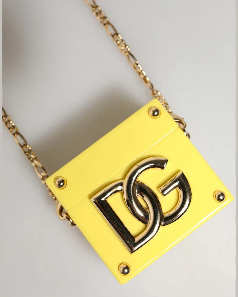 Dolce & Gabbana Women's Yellow Dg Logo Plaque Cover Gold Chain Airpods Case Polimetilmetacrilato+02lf Accessory Yellow