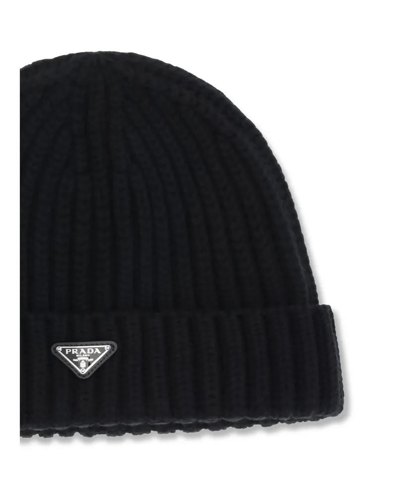 Prada Men's Beanie Hat Virgin Wool Black Fleece (ovis Aries Black