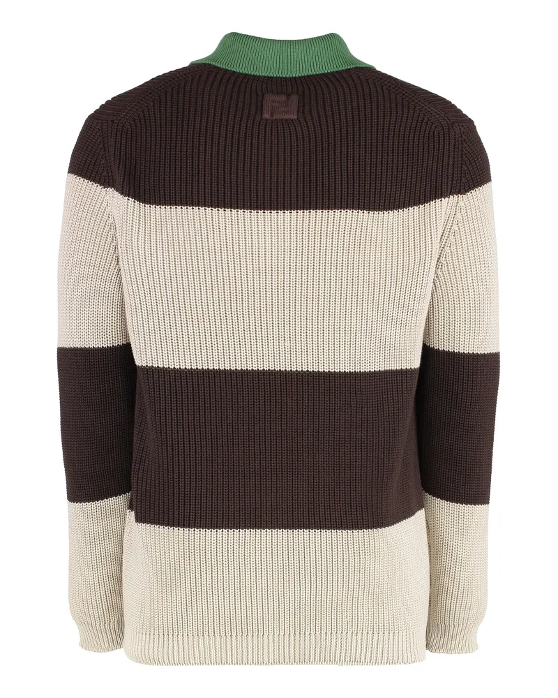 Fendi Ribbed Cotton Striped Polo — Multicolor Multicolor