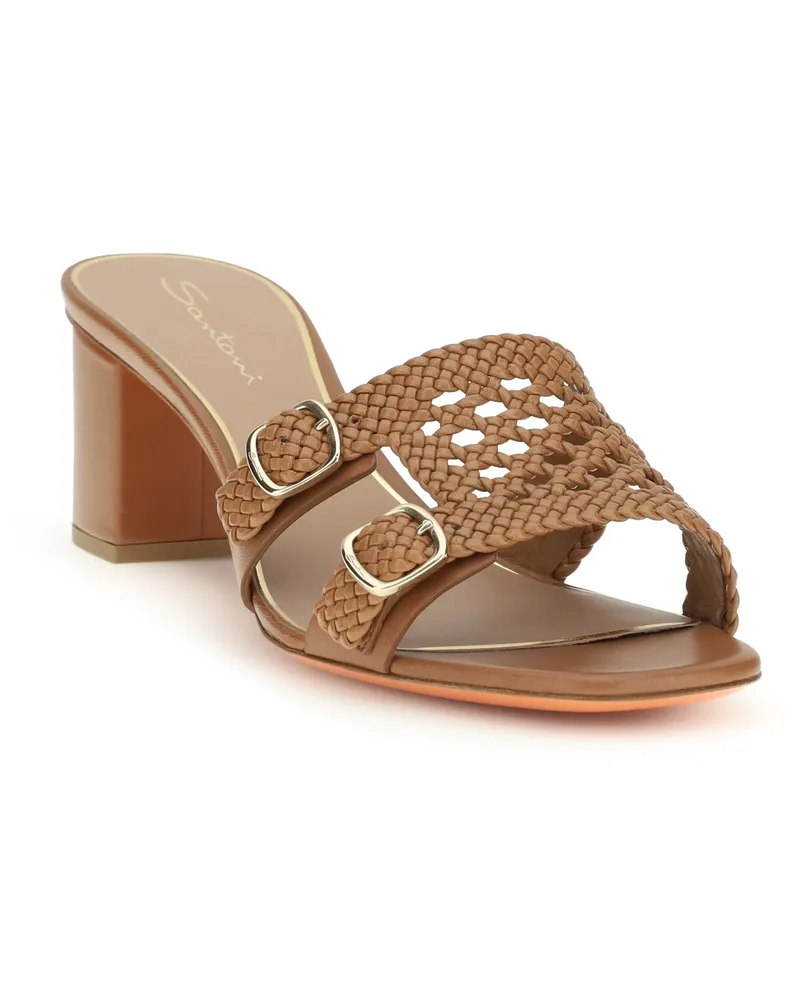 Santoni Women's Sandals Woven Calf Leather Light Brown Pumps High Heel Shoes Brown