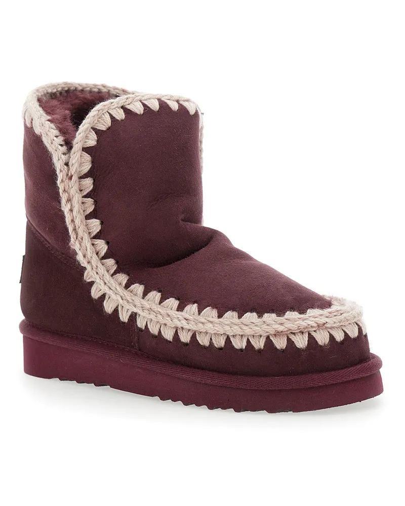Mou Women's Bordeaux Ankle Boots With Crochet Details Suede Bordeaux