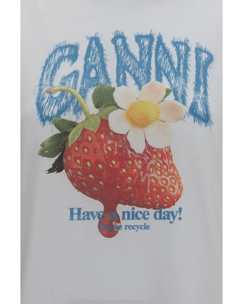 Ganni Women's T-Shirt Strawberry Cotton Bright White T-Shirts & Jerseys White