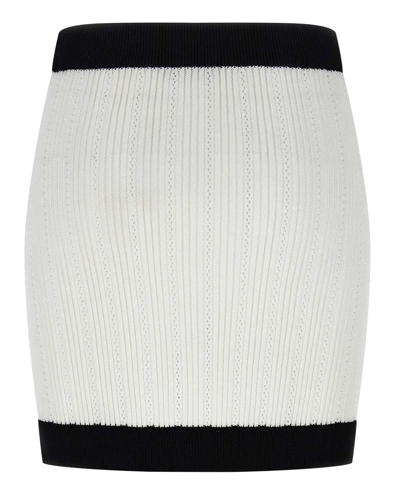 Balmain Two-Tone Crochet Miniskirt — White White