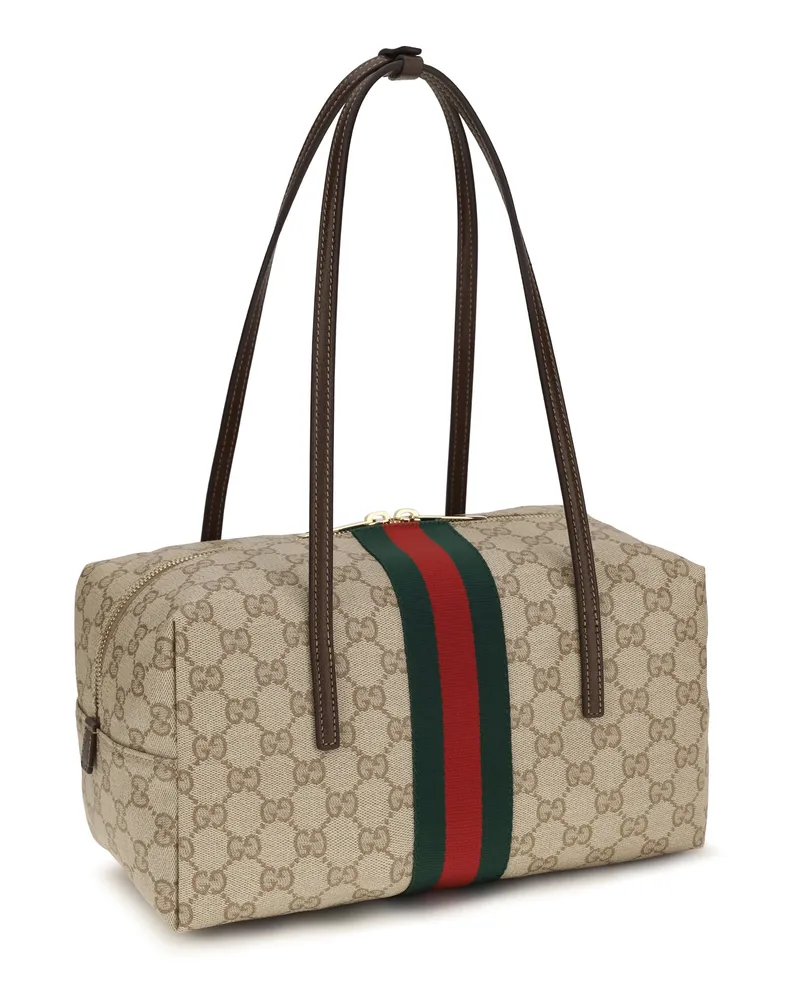 Gucci Women's Medium Boston Melrose Shoulder Bag Vin.san.br-Dk.br-Vrv Cotton; Linen; Polyurethane Handbags Vin.san.br/dk.br/vrv Hand Beige
