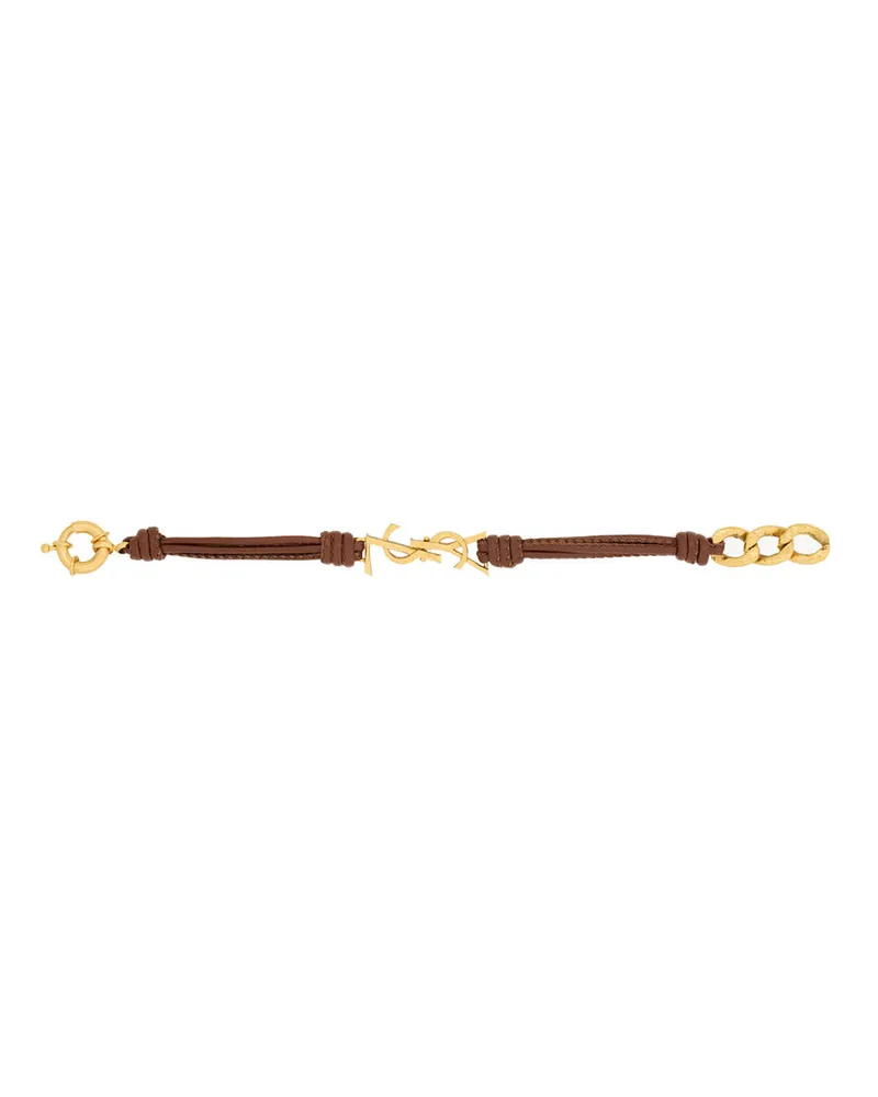 Saint Laurent Women's Bracelet Cassandre Nappa Leather Metallic And Metal Bracelets Brown
