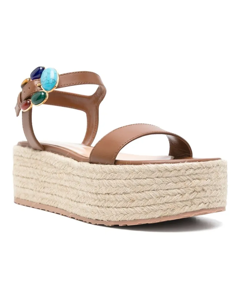 Gianvito Rossi Stone-Embellished Espadrille Sandal — Brown Brown
