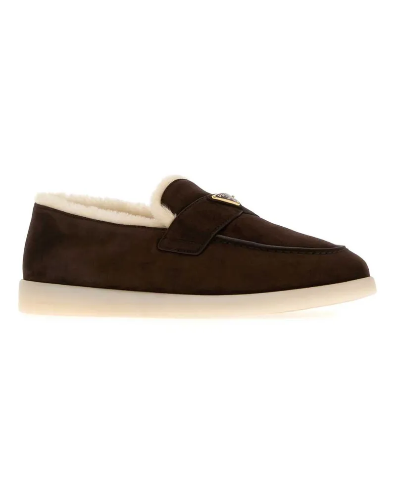 Prada Men's Brown Suede Loafers Moro Vitello-Ovisariesaries Mocassini Brown