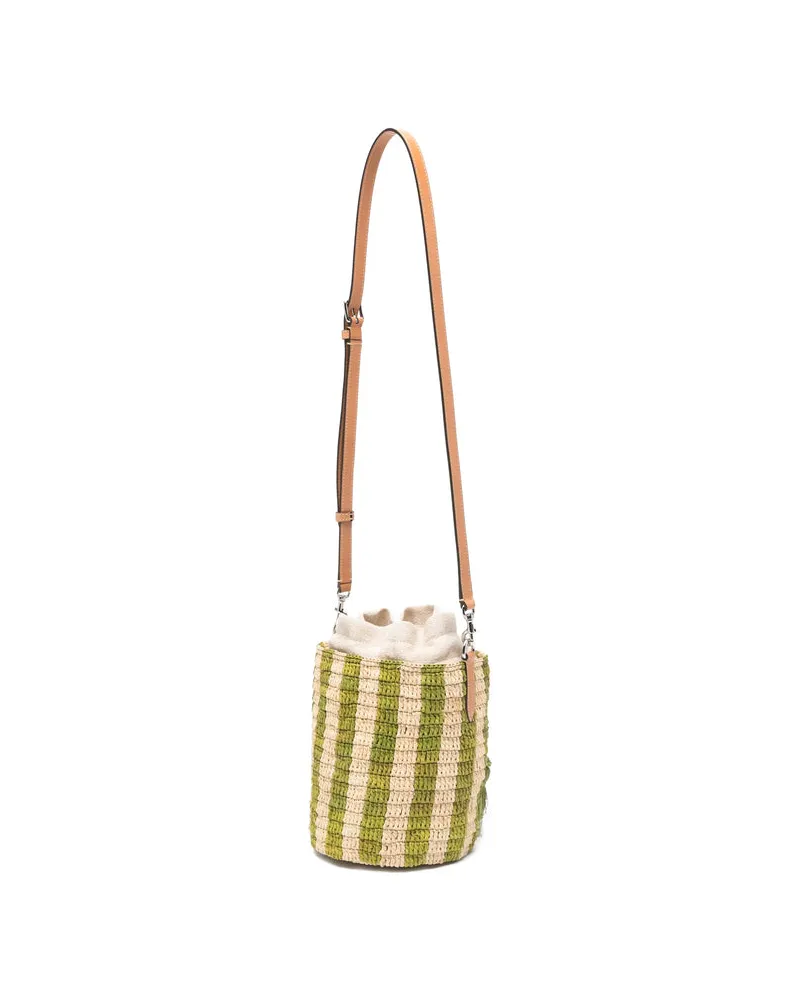 Valentino Garavani Striped Raffia Bucket Bag — Green Green