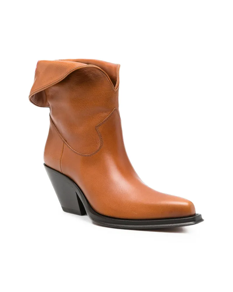 Chloé Floral Embroidered Calf Leather Boot — Brown 