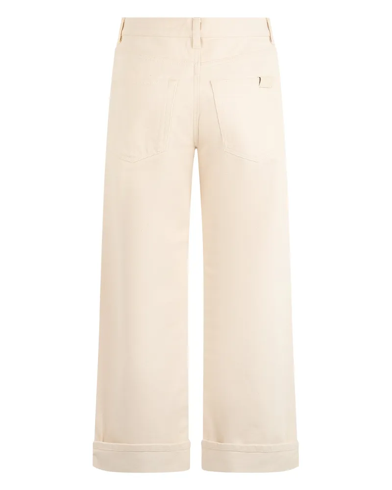 Moncler Women's Straight Trousers Cotton Twill Ivory Cuff Ivory