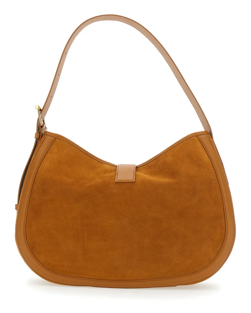Alexander McQueen Women's Brown Suede Shoulder Bag With T Buckle Calf Brown