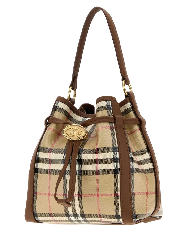 Burberry Women's Coated Canvas Mini Check Bucket Bag Archivebeige Borse A Mano Brown