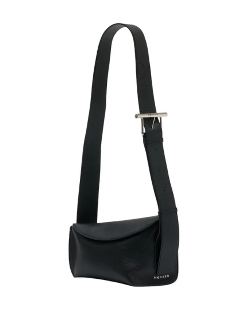 Alexander McQueen Women's T-Bar Sling Crossbody -  Leather Black Calfskin Bags Crossbodies Black