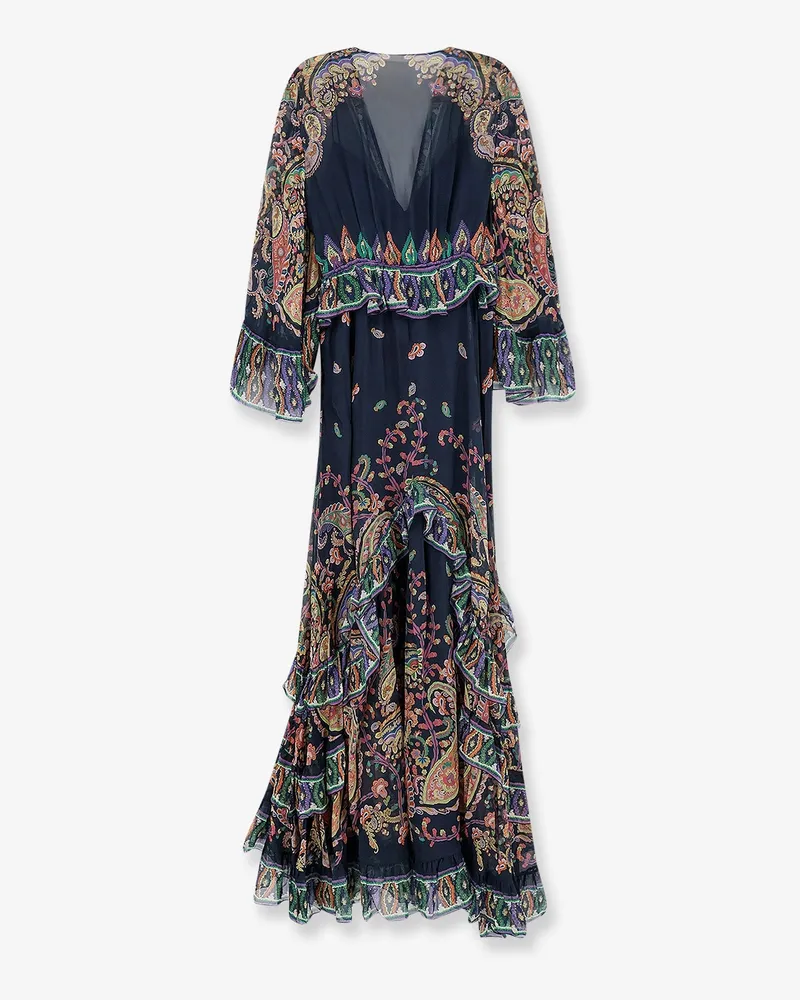 Etro Women's Long Silk Dress Multicolour Navy
