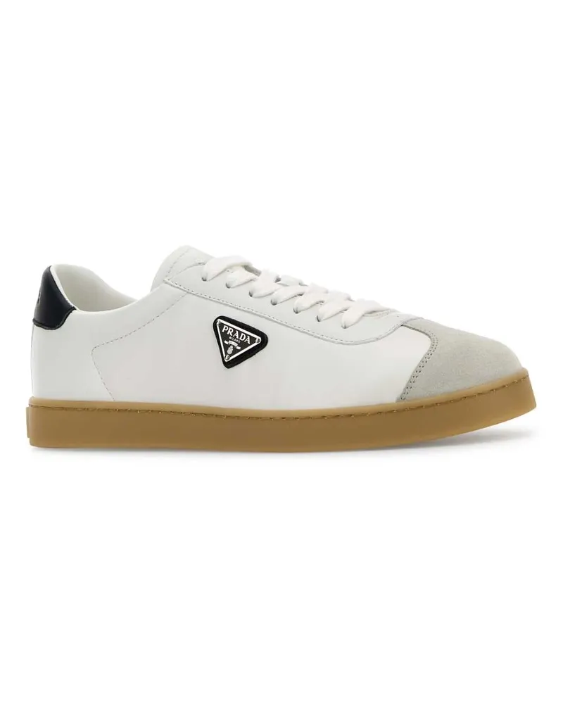 Prada Men's White Napa Leather Sneakers Bianco-Blu Agnello-Vitello Bianco/blu White