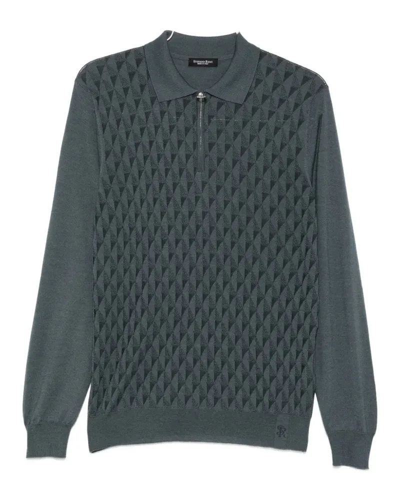 Stefano Ricci Men's Geometric-Pattern Zip-Fastening Polo Shirt Aw26 M Charcoal
