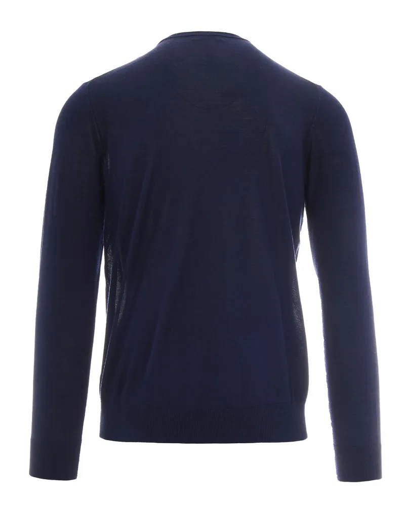 Ballantyne Men's Sweater R-Neck Navy Silk Cashmere Jumpers Navy