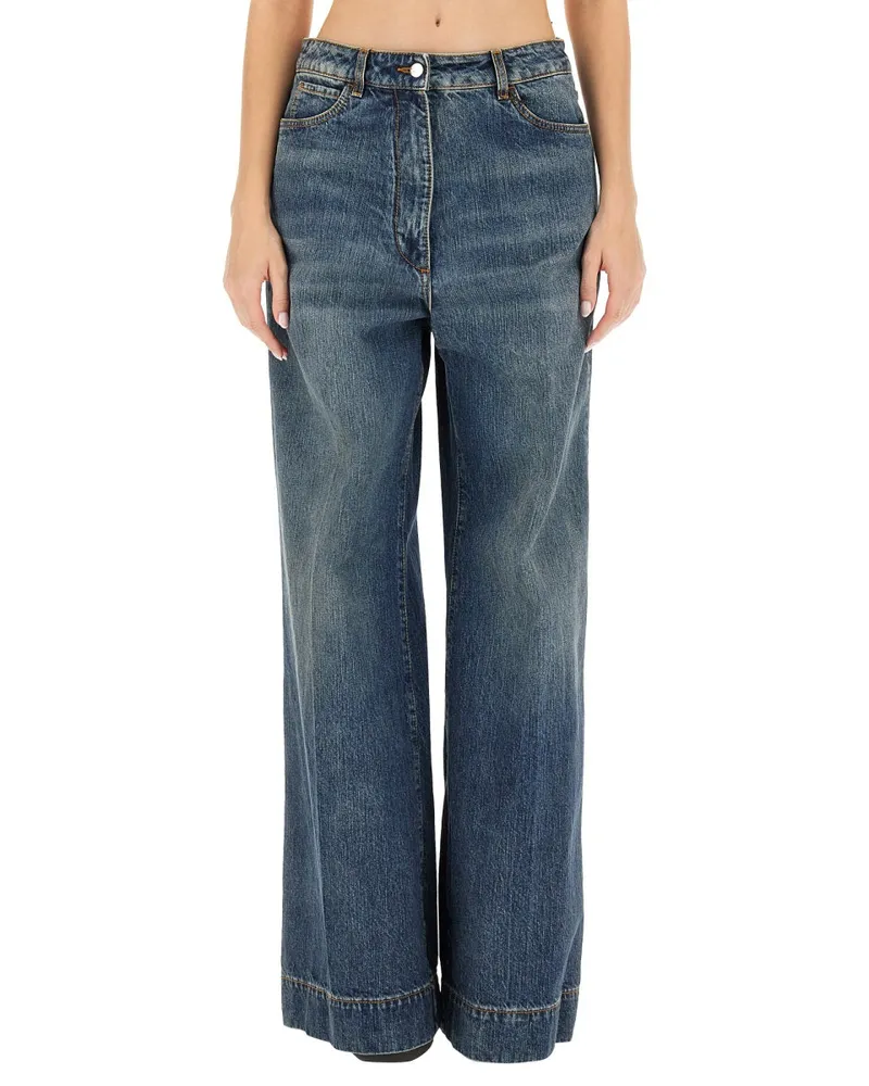 Etro Embroidered Pegasus Cotton Jeans — Blue Blue