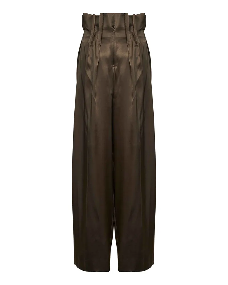 KHAITE Women's Trousers Kira Dark Olive Satin Green Silk Green