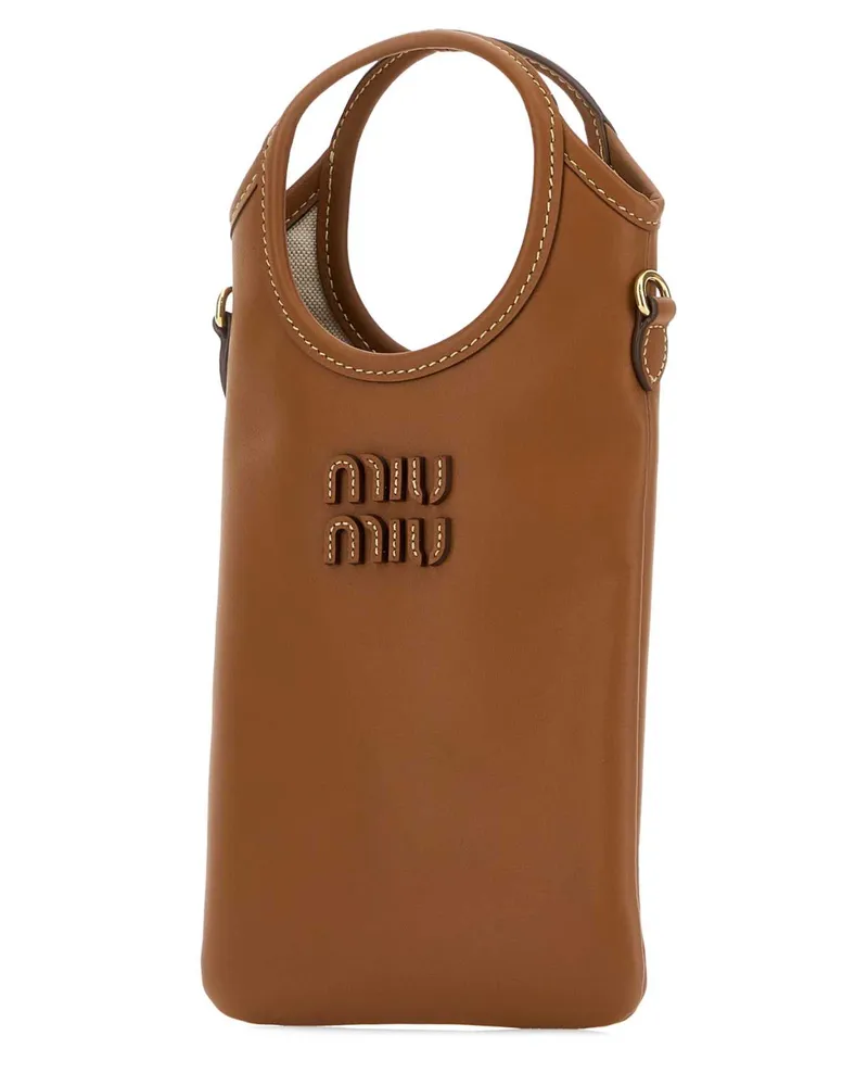 Miu Miu Women's Caramel Leather Phone Case Cognac Extra-Accessori Brown