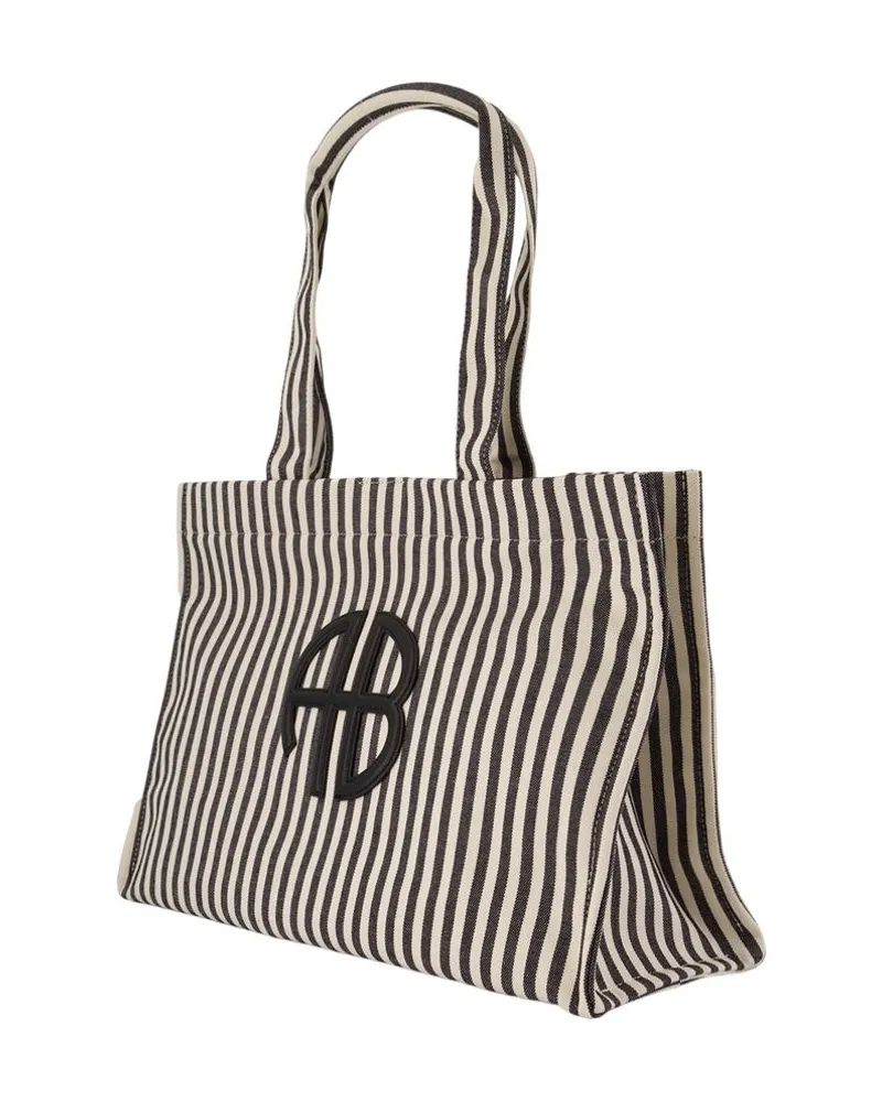 Anine Bing Women's Lara Shopper Bag -  Cotton Black-White Totes-Shopping-Bags Black