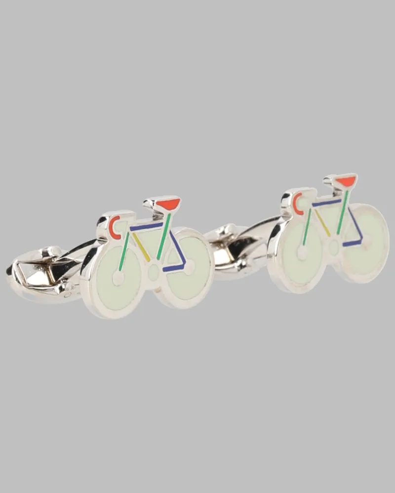 Paul Smith Bicycle-Motif Enamel Cufflinks — Silver Silver