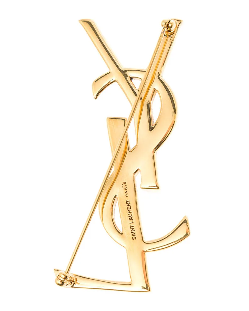 Saint Laurent Women's Brooch With Gold-Plated Logo Plate Metallic Brass Brooches & Pins Gold