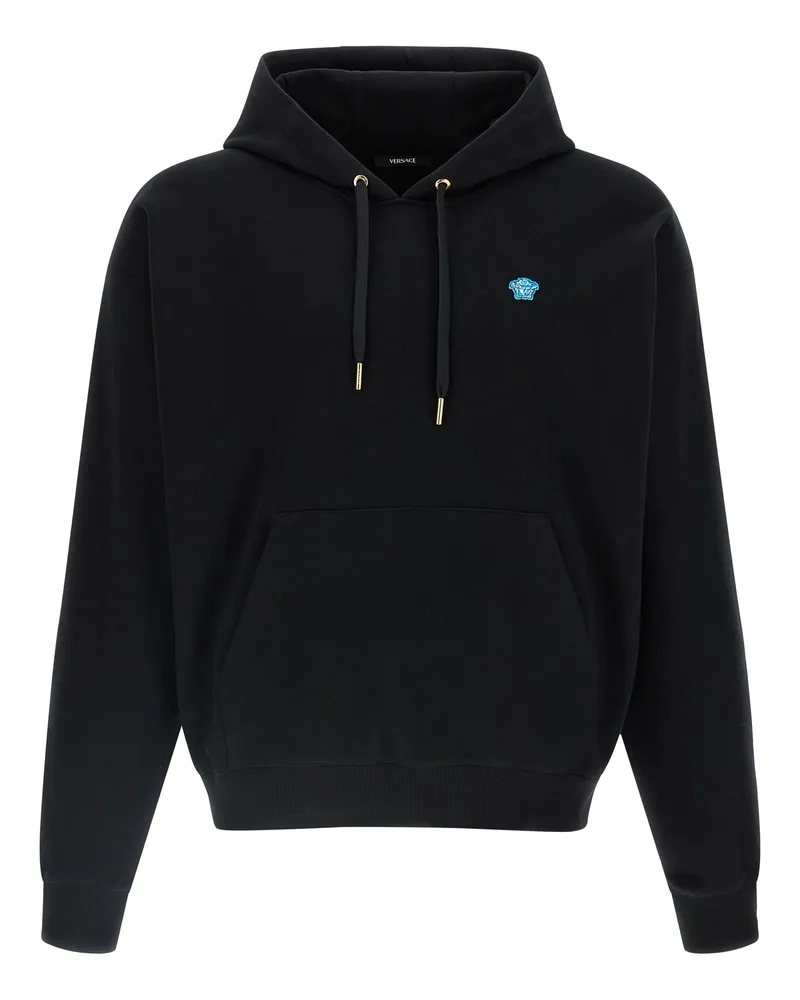Versace Medusa-Embroidered Cotton Hoodie — Black Black