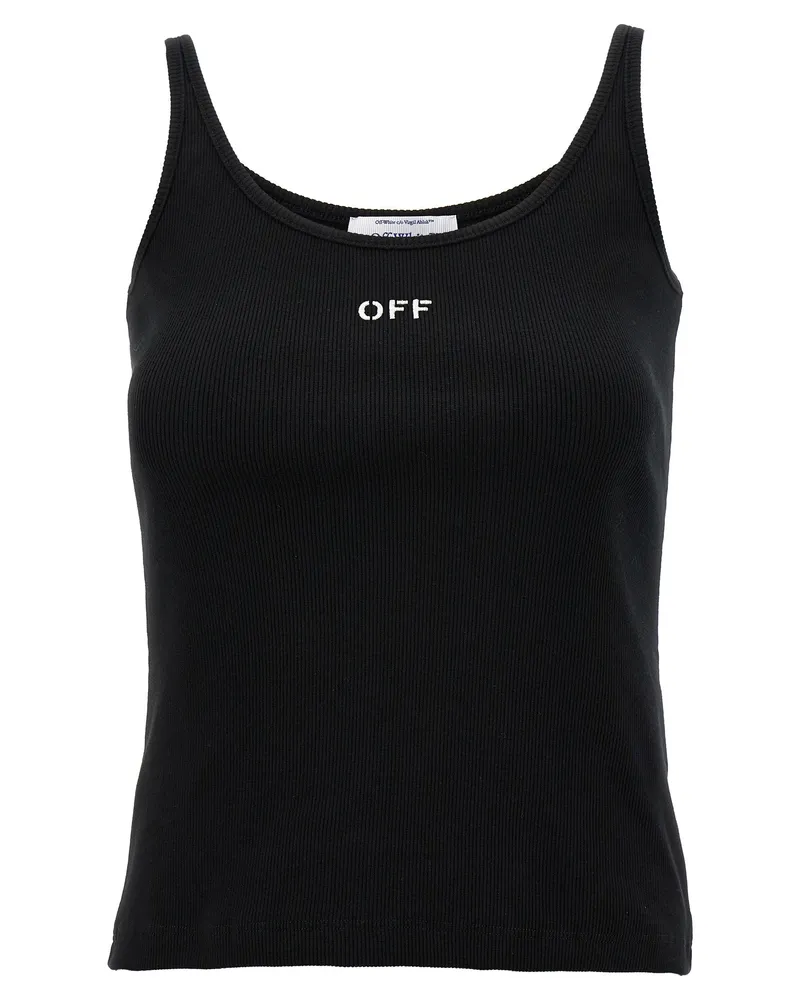 OFF-WHITE Logo-Embroidered Ribbed Cotton Tank Top — Black Black