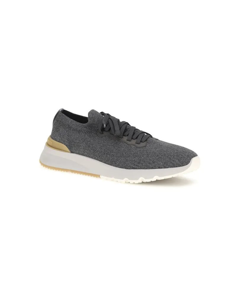 Brunello Cucinelli Men's Blue Cotton Low Top Sneakers Gray