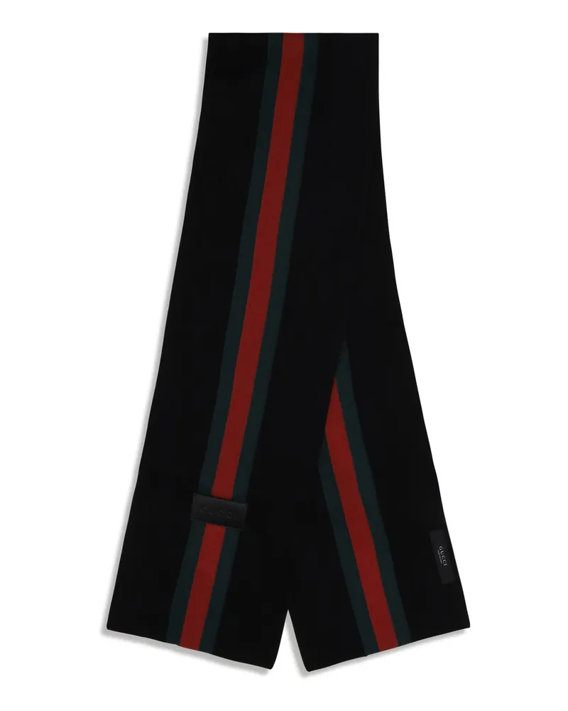 Gucci Web Stripe Merino Wool Scarf — Black Black