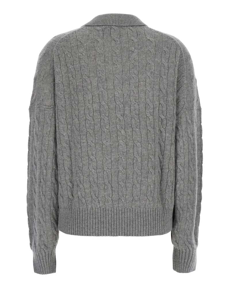 Ralph Lauren Women Cable Knit Wool-Cashmere Sweater Grey Tops Top Gray