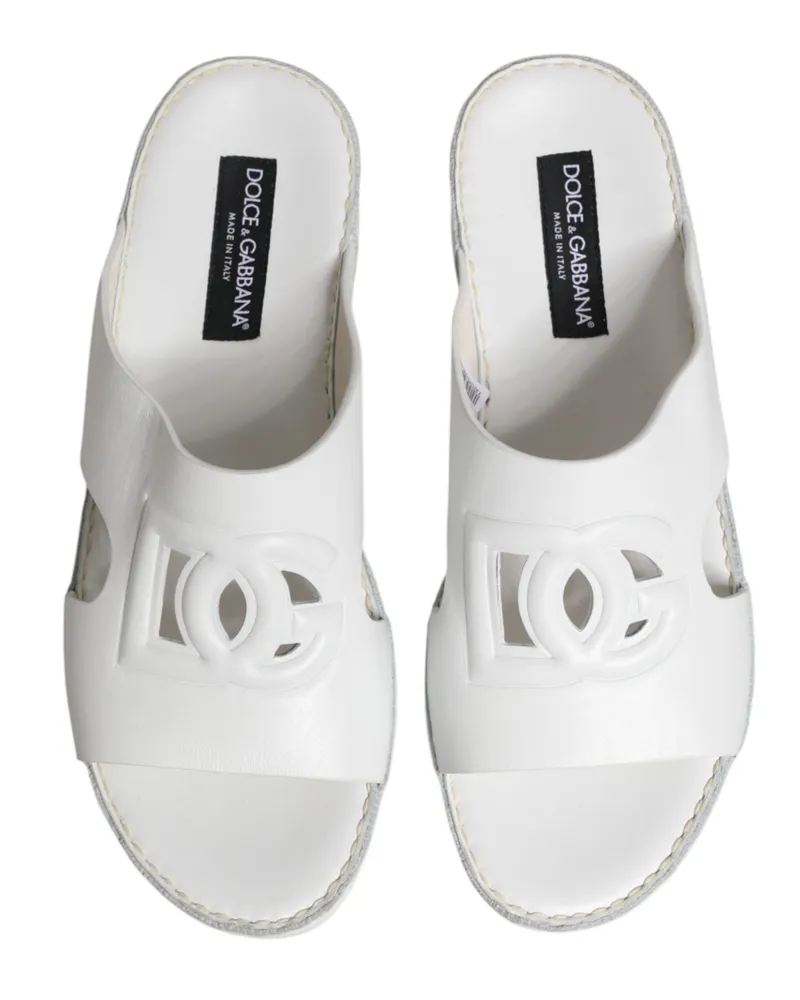 Dolce & Gabbana Men's Cutout Logo Rubber Slipper White White