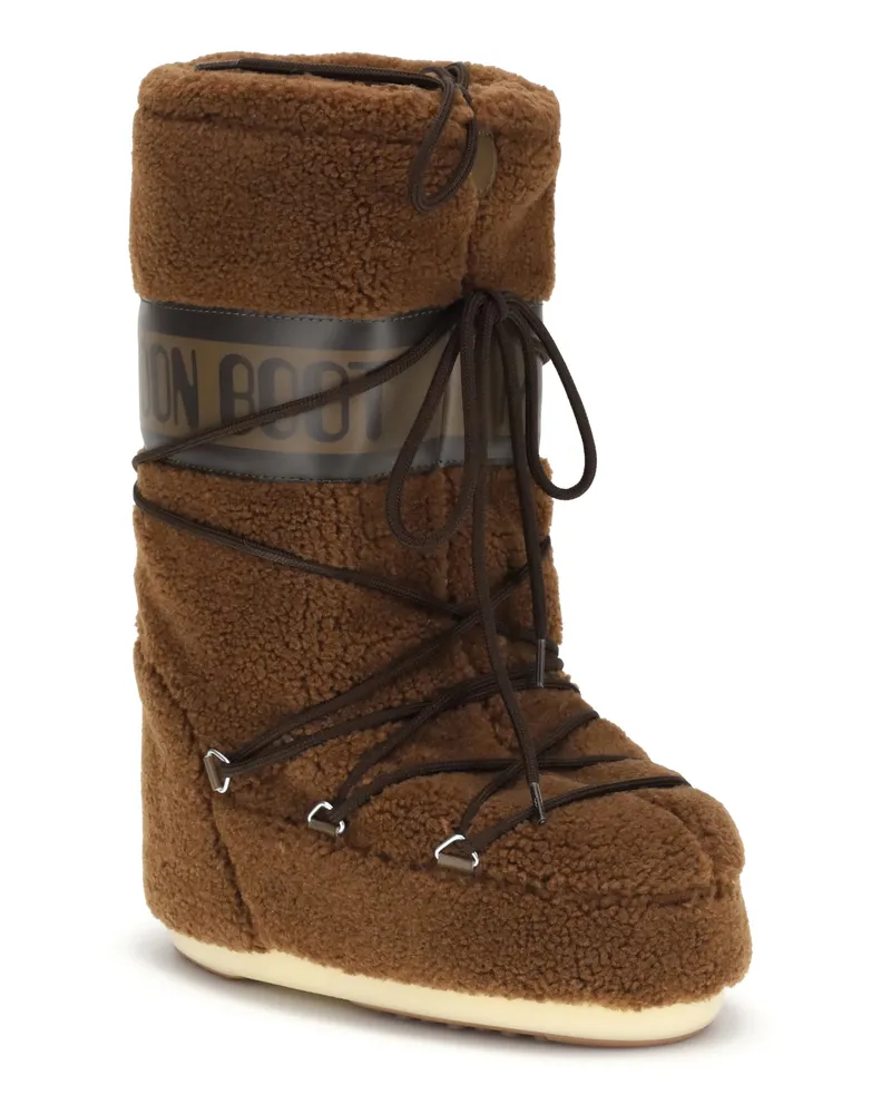 Moon Boot Women's Icon Teddy Boots Brown Upper Acrylic Brown