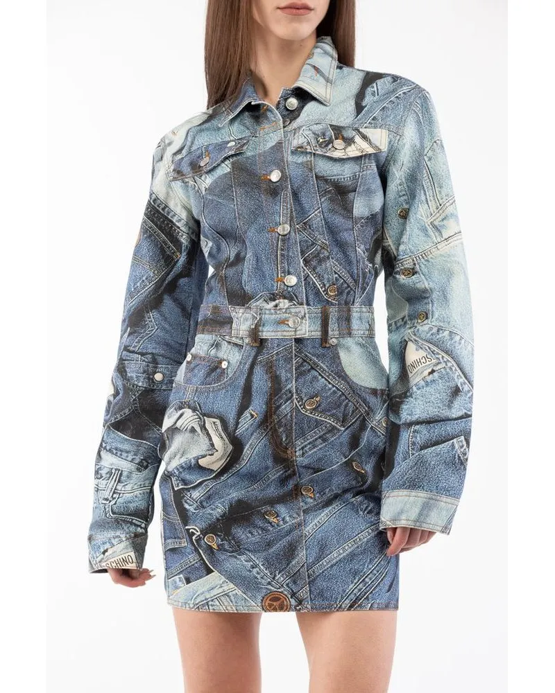 Moschino Women's Multicolor Cotton Casual Dress Blue