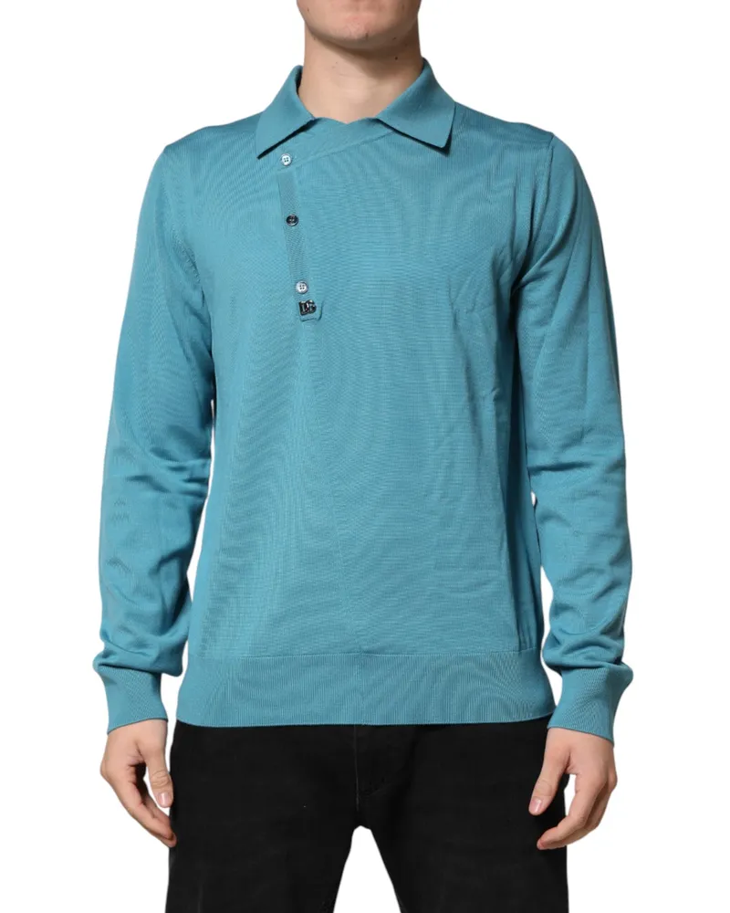 Dolce & Gabbana Men's Wool Collared Polo Sweater Blue Blue