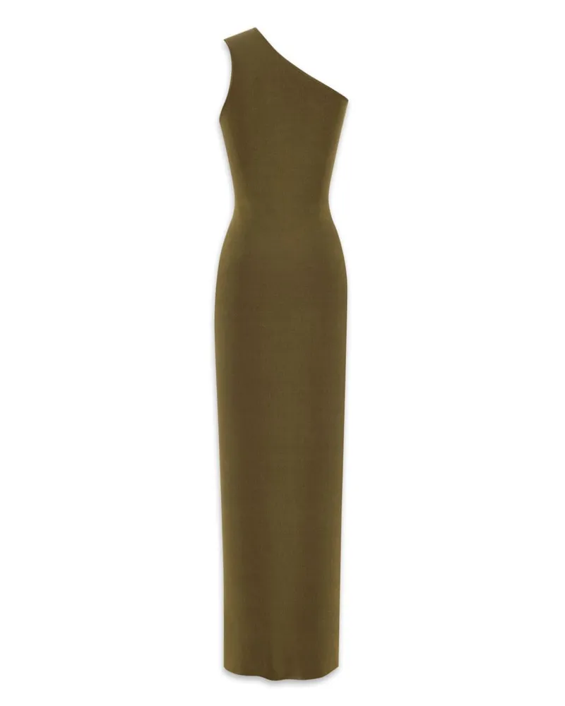 Saint Laurent One-Shoulder Silk Dress — Olive Olive