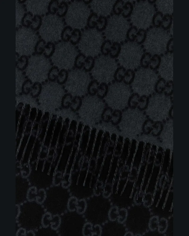 Gucci Men's Embroidered Cashmere Scarf Graphiteblack Fabric Sciarpe E Foulard Gray