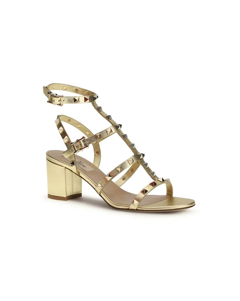 Valentino Garavani Women's Gold Calf Leather Bos Taurus Strap-On Sandals Gold