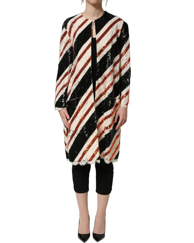 Dolce & Gabbana Women's Multicolor Stripe Sequin Duster Coat Jacket Nylon Cotton Viscose Clothing Multicolor