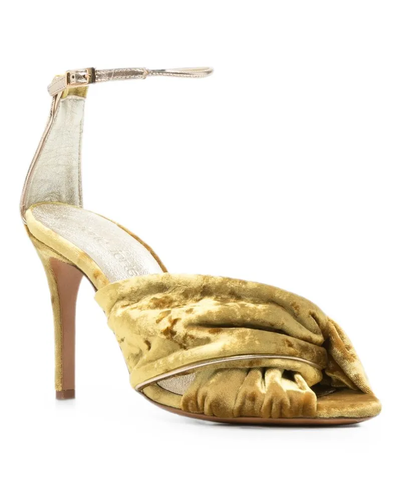 forte_forte Velvet Twisted-Strap Heel Sandal — Gold Gold
