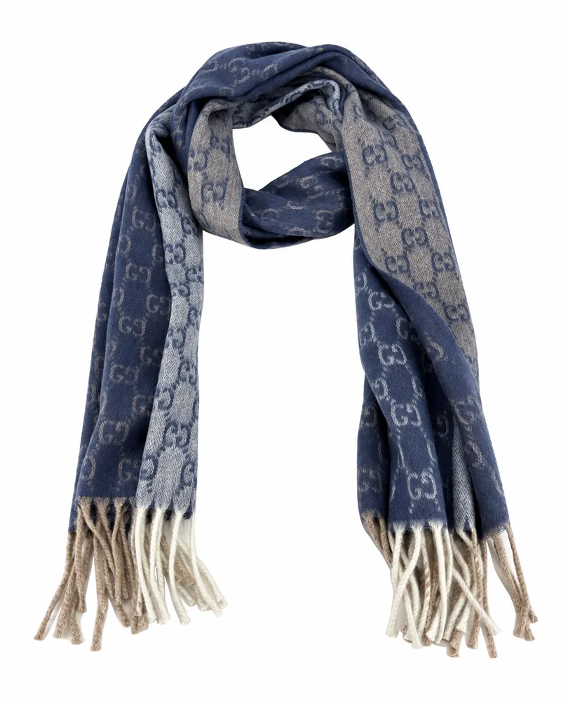 Gucci Monogram Cashmere & Wool Scarf — Navy Navy