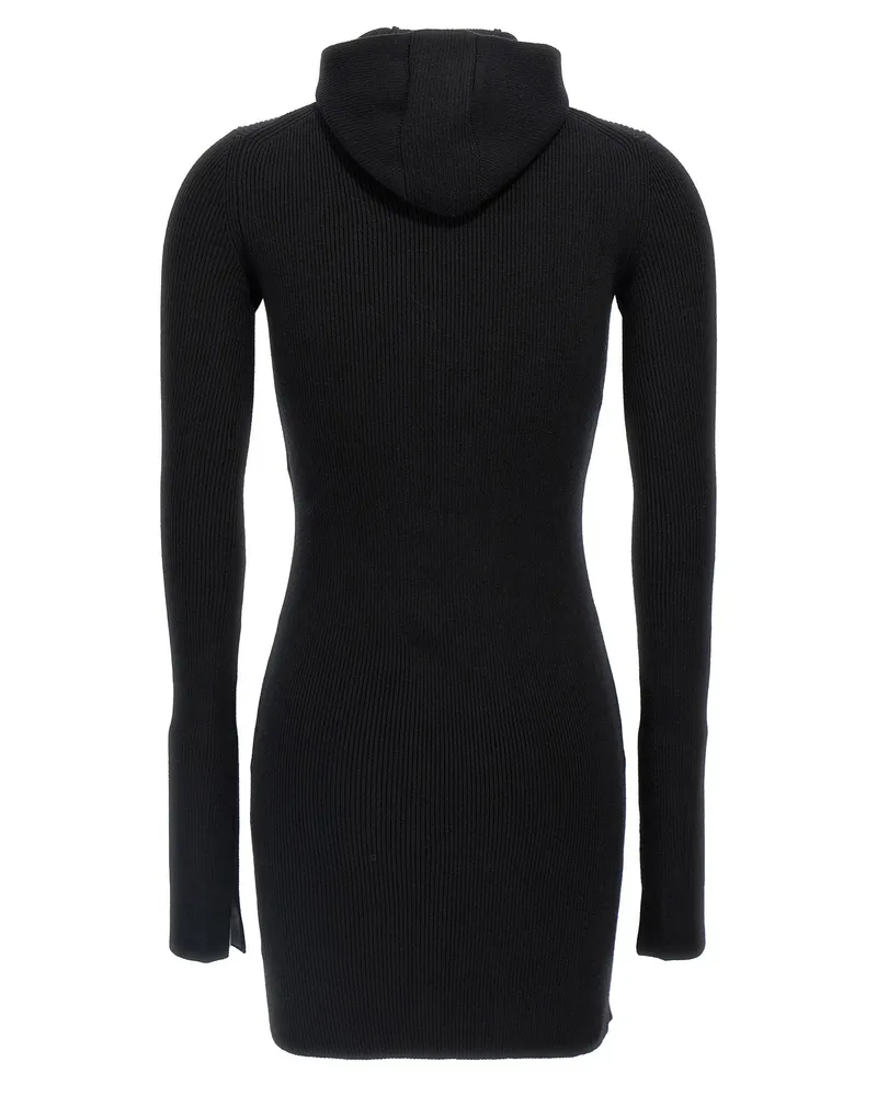 Fendi Ribbed Wool and Silk Hooded Dress — Black Black