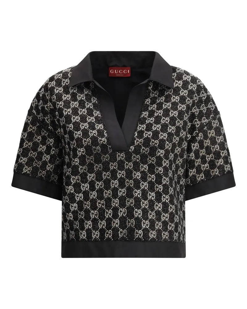 Gucci Women's Top Wool Lamé Tweed Black Viscose Tops Black