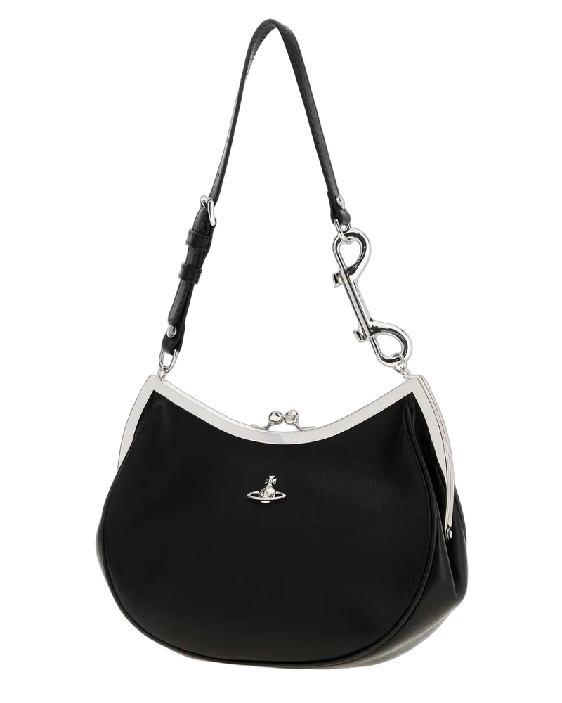 Vivienne Westwood Women's Black Leather Charm Frame Purse Shoulder Bag Borse A Mano Black